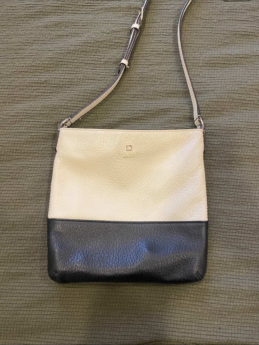kate spade Two-Tone Cream and Black Pebbled Leather Crossbody